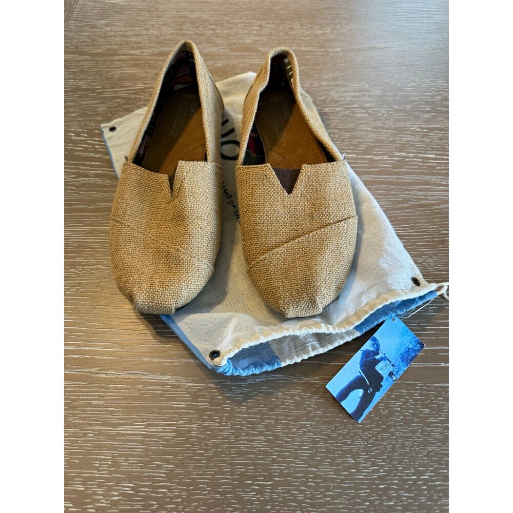 Toms Men’s Beige Canvas Slip-On Flats Round Toe Rubber Sole US 10.5